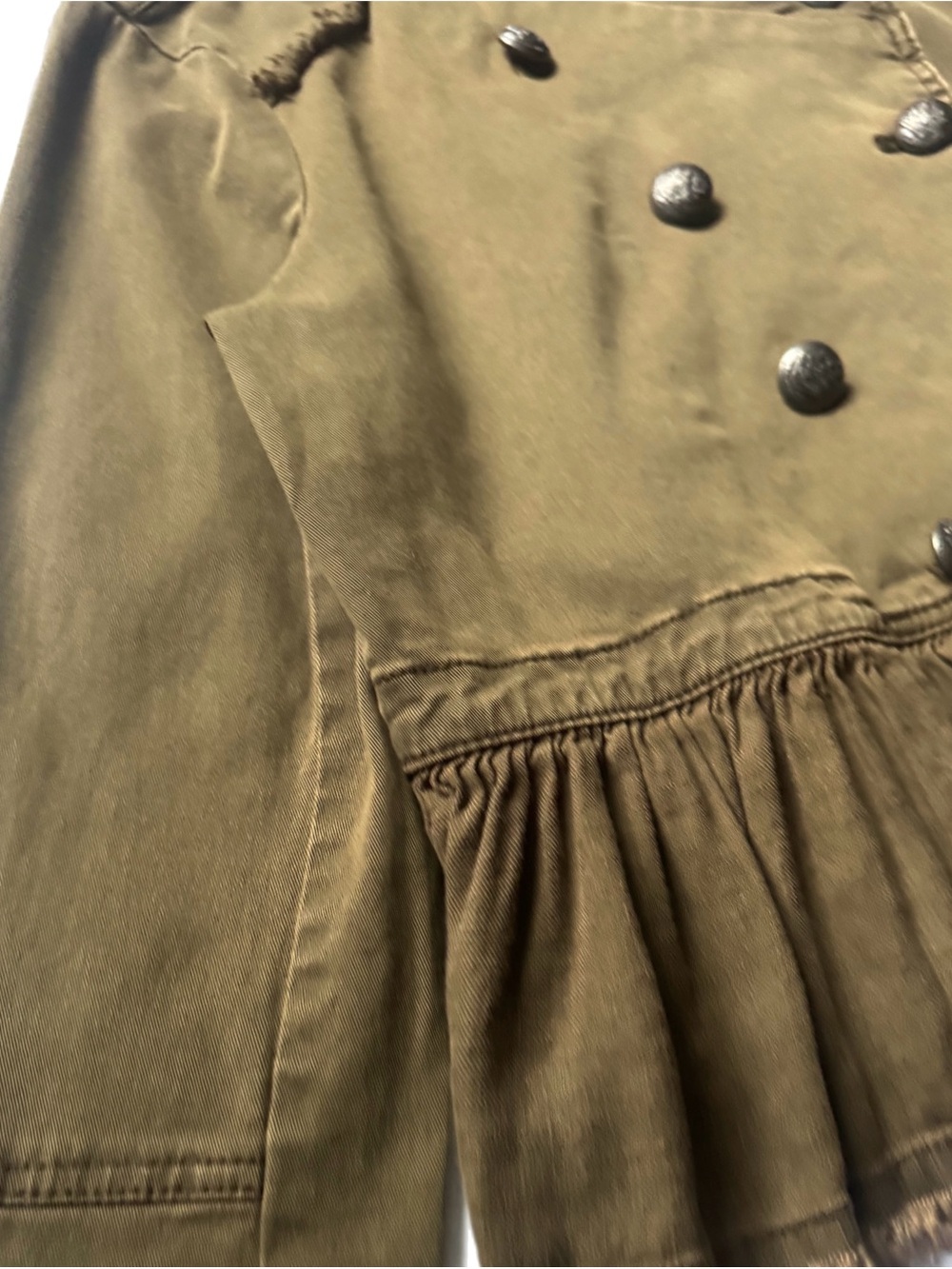 Free People Olive Green Ruffle Hem Military Bomber Jacket - Picture 5 of 7